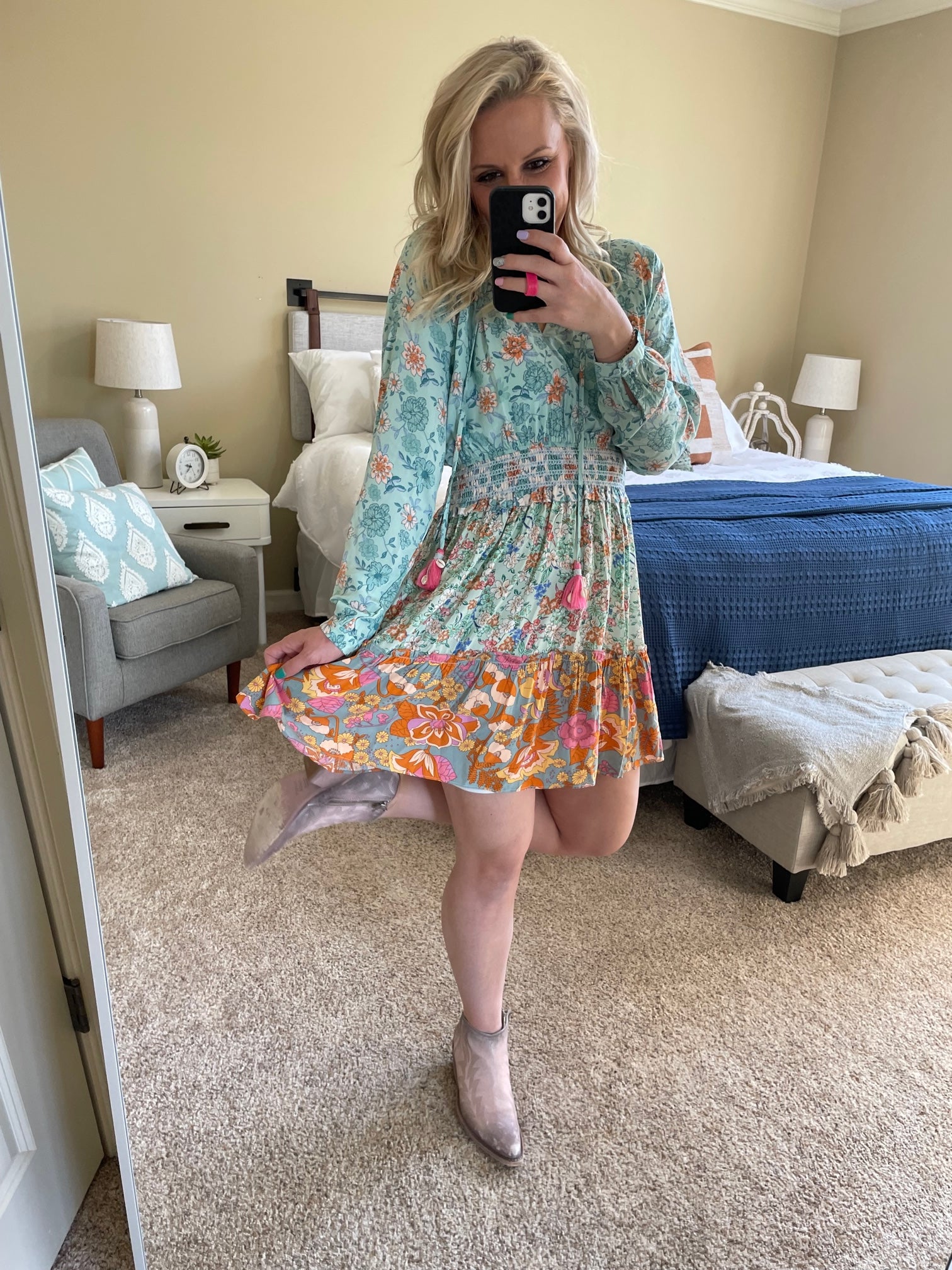 Teal flower cheap dress