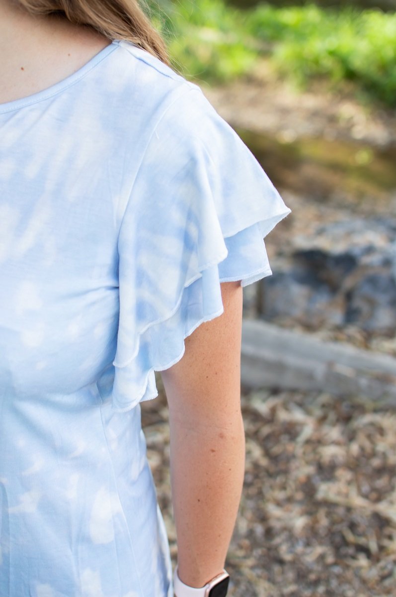 Flutter Sleeve Dress Blue Tie Dye